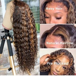 Bly hair Human hair 100% wig 16inch highlighted Deep Wave